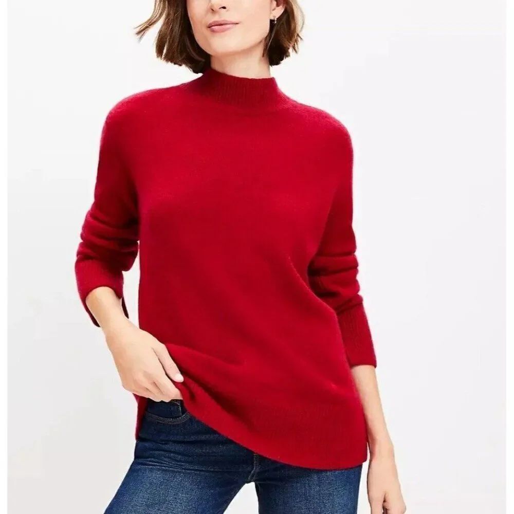 Ann Taylor Solid Red Long Sleeve Mock Neck Long Sleeve Knit Sweater Top Medium